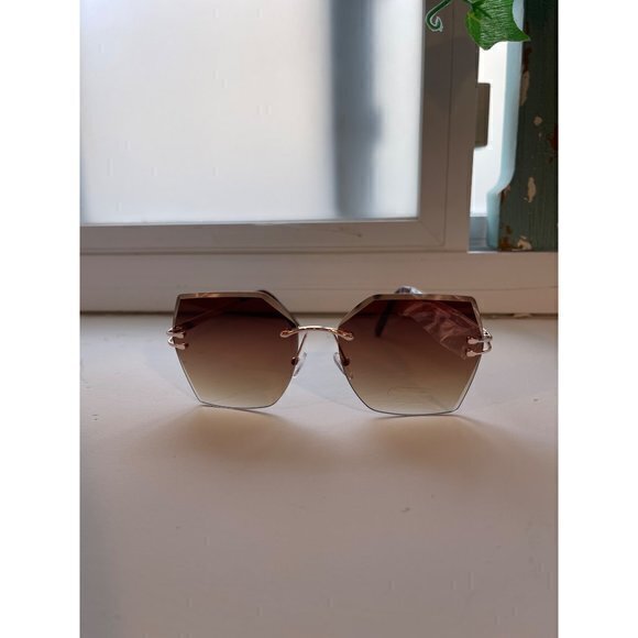 Somewhere Shady Rimless Square Frame Gold‎ Hardware Sunglasses Brown main image 7